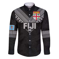 Custom Rugby Fiji Family Matching Summer Maxi Dress and Hawaiian Shirt Fijian Masi Tribal Sporty Style Black Color LT03 Dad's Shirt - Long Sleeve Black - Polynesian Pride