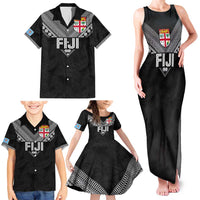 Custom Rugby Fiji Family Matching Tank Maxi Dress and Hawaiian Shirt Fijian Masi Tribal Sporty Style Black Color LT03 - Polynesian Pride