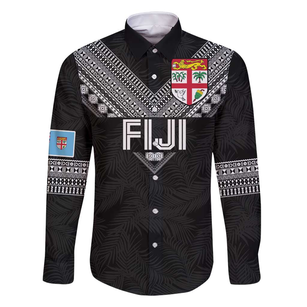 Custom Rugby Fiji Family Matching Tank Maxi Dress and Hawaiian Shirt Fijian Masi Tribal Sporty Style Black Color LT03 Dad's Shirt - Long Sleeve Black - Polynesian Pride