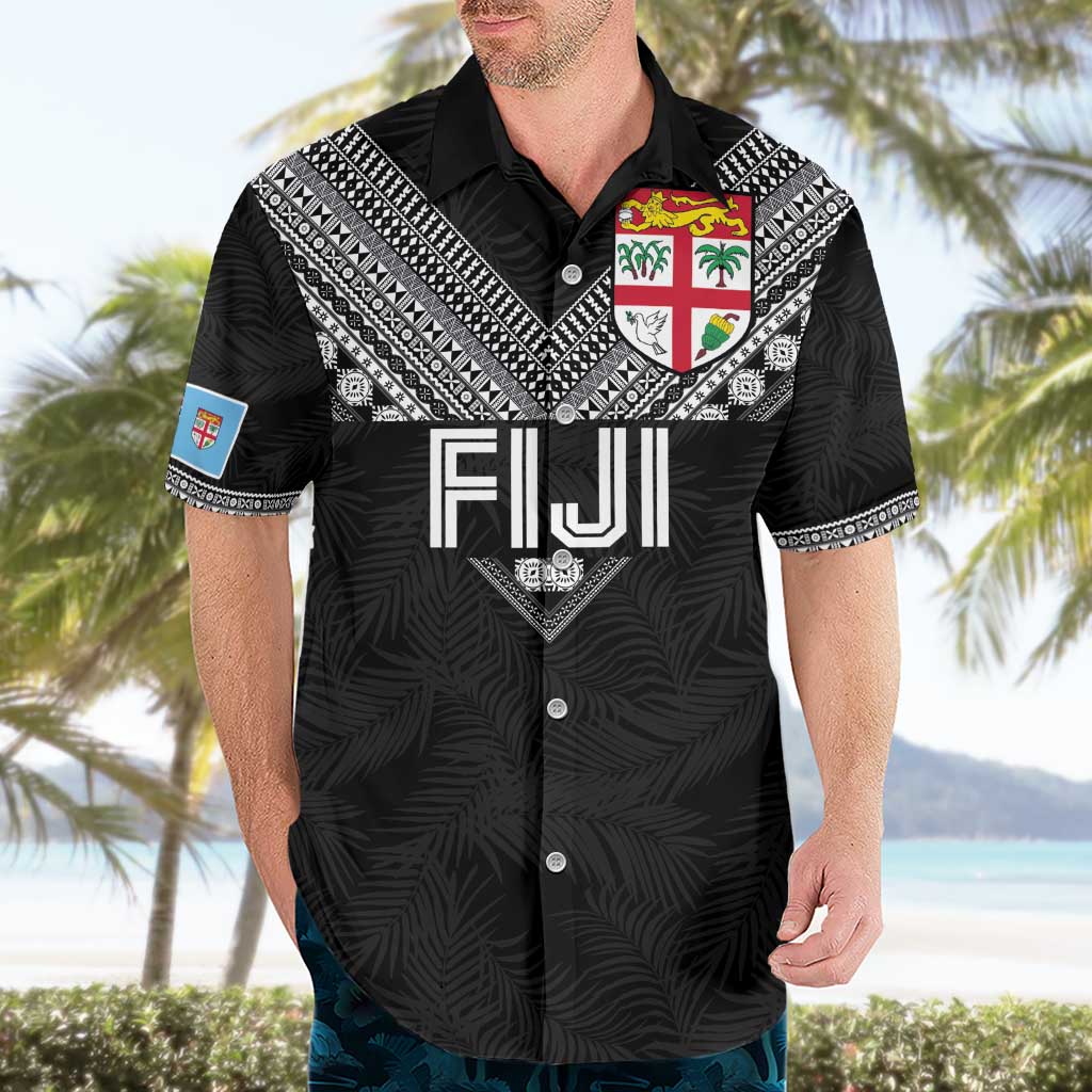Custom Rugby Fiji Hawaiian Shirt Fijian Masi Tribal Sporty Style Black Color LT03 - Polynesian Pride