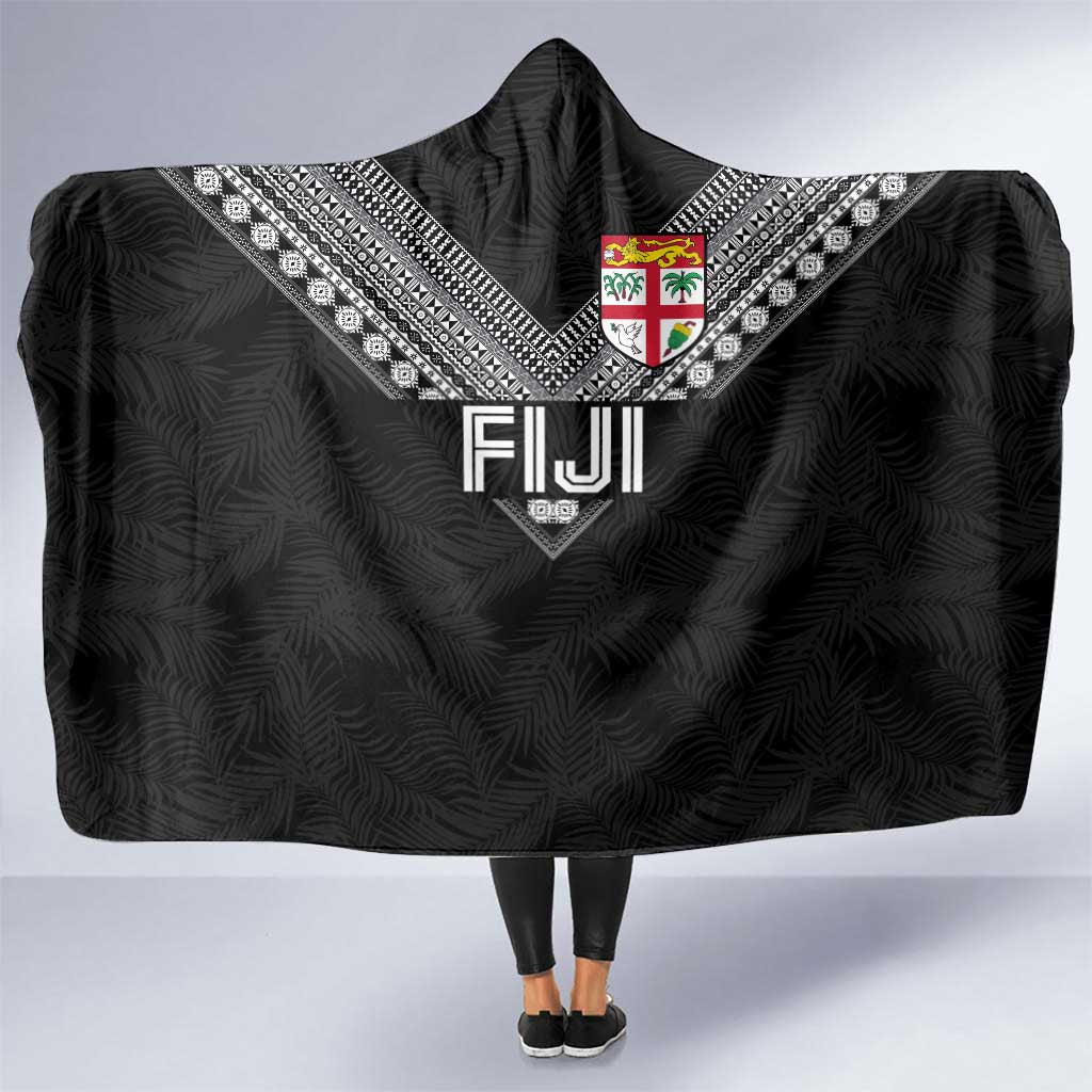 Rugby Fiji Hooded Blanket Fijian Masi Tribal Sporty Style Black Color LT03 One Size Black - Polynesian Pride