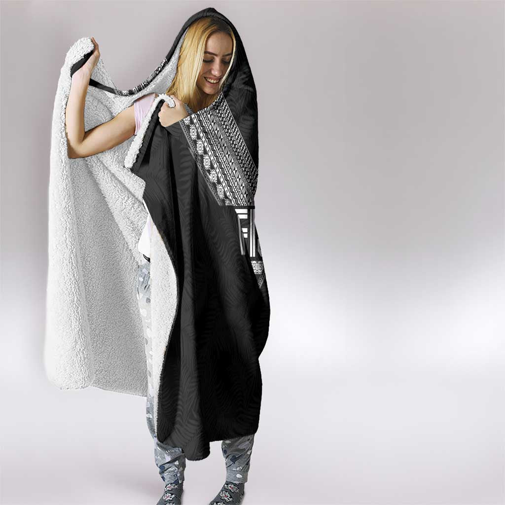 Rugby Fiji Hooded Blanket Fijian Masi Tribal Sporty Style Black Color LT03 - Polynesian Pride