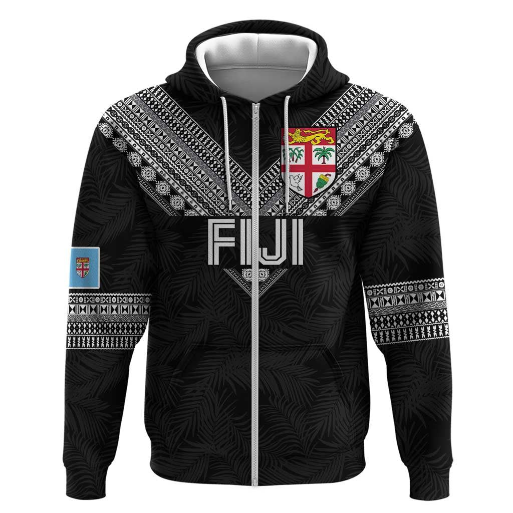 Custom Rugby Fiji Hoodie Fijian Masi Tribal Sporty Style Black Color LT03 Zip Hoodie Black - Polynesian Pride