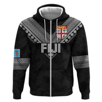 Custom Rugby Fiji Hoodie Fijian Masi Tribal Sporty Style Black Color LT03 Zip Hoodie Black - Polynesian Pride