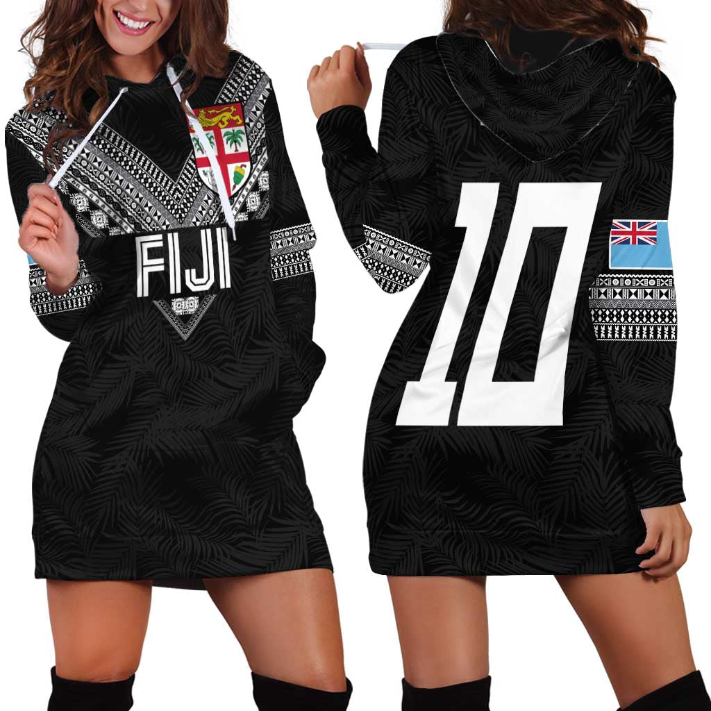 Custom Rugby Fiji Hoodie Dress Fijian Masi Tribal Sporty Style Black Color LT03 - Polynesian Pride