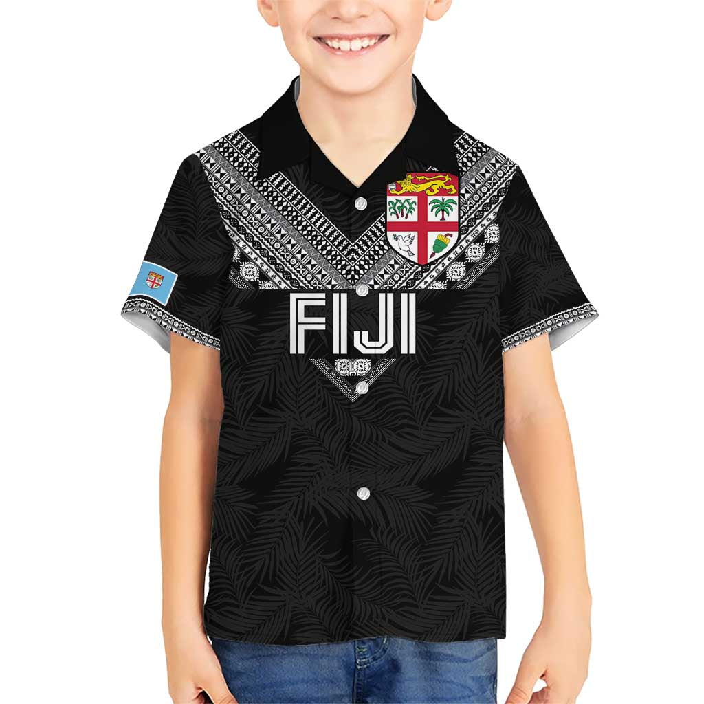 Custom Rugby Fiji Kid Hawaiian Shirt Fijian Masi Tribal Sporty Style Black Color LT03 Kid Black - Polynesian Pride
