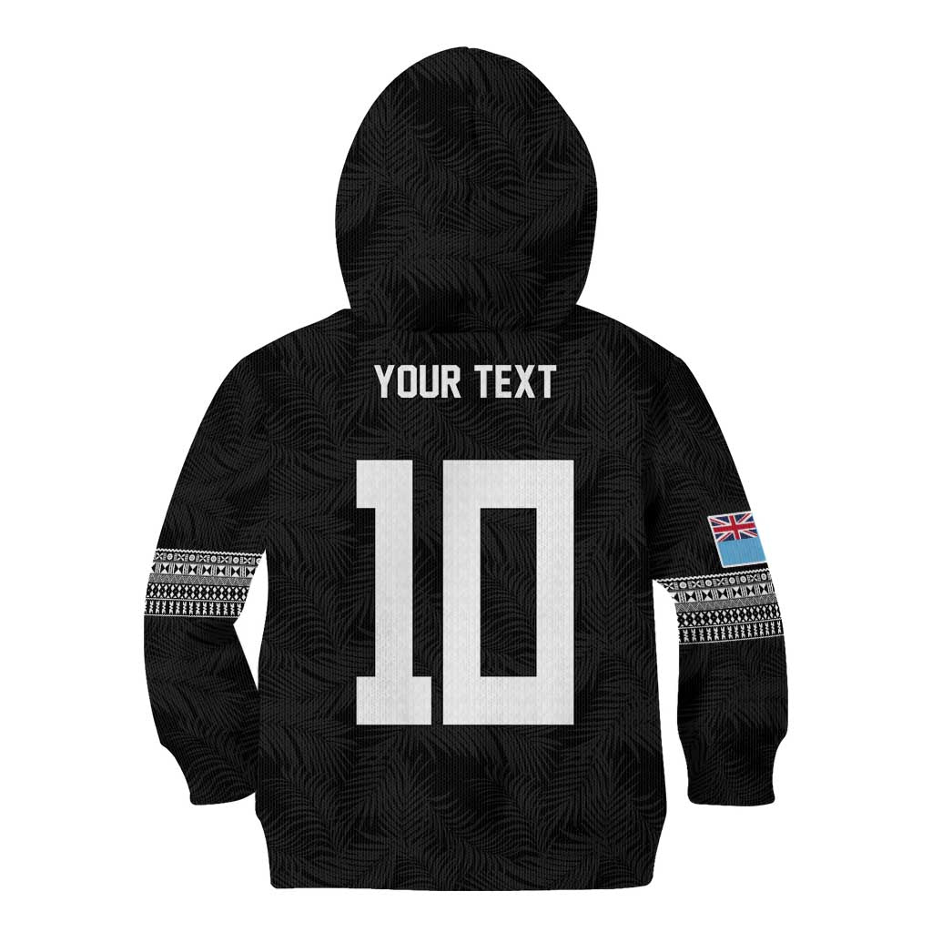 Custom Rugby Fiji Kid Hoodie Fijian Masi Tribal Sporty Style Black Color LT03 - Polynesian Pride