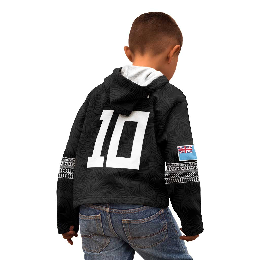 Custom Rugby Fiji Kid Hoodie Fijian Masi Tribal Sporty Style Black Color LT03 - Polynesian Pride