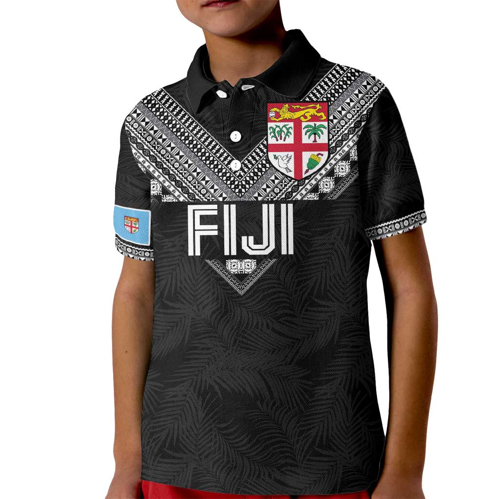 Custom Rugby Fiji Kid Polo Shirt Fijian Masi Tribal Sporty Style Black Color LT03 Kid Black - Polynesian Pride