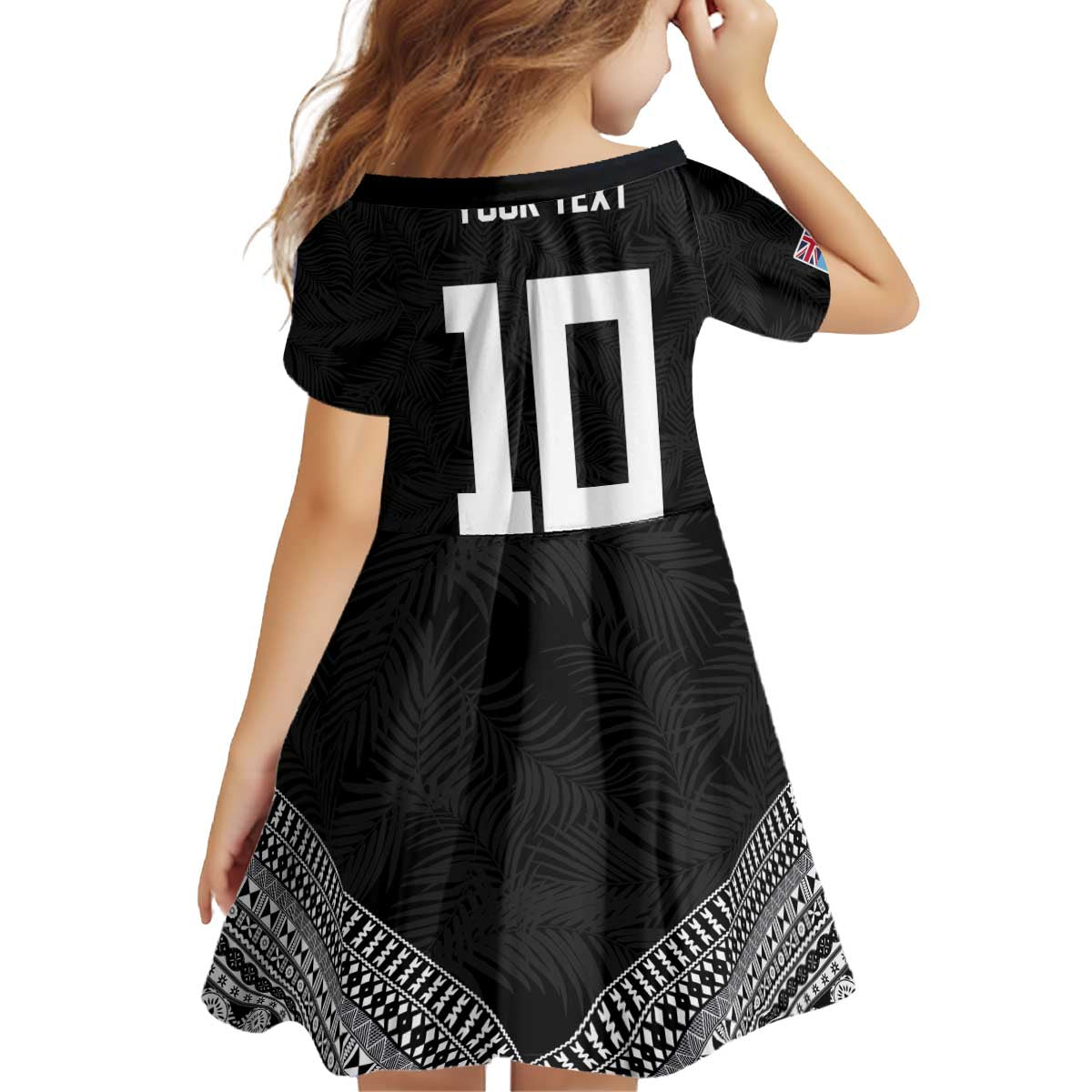 Custom Rugby Fiji Kid Short Sleeve Dress Fijian Masi Tribal Sporty Style Black Color LT03 - Polynesian Pride