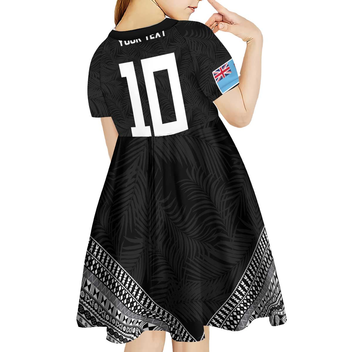 Custom Rugby Fiji Kid Short Sleeve Dress Fijian Masi Tribal Sporty Style Black Color LT03 - Polynesian Pride