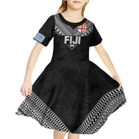 Custom Rugby Fiji Kid Short Sleeve Dress Fijian Masi Tribal Sporty Style Black Color LT03 - Polynesian Pride