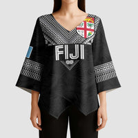 Custom Rugby Fiji Kimono Sleeve Blouse Fijian Masi Tribal Sporty Style Black Color LT03 - Polynesian Pride