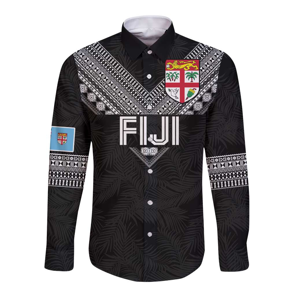 Custom Rugby Fiji Long Sleeve Button Shirt Fijian Masi Tribal Sporty Style Black Color LT03 Unisex Black - Polynesian Pride