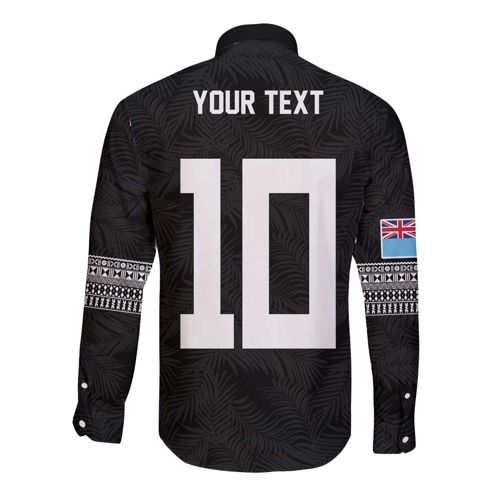 Custom Rugby Fiji Long Sleeve Button Shirt Fijian Masi Tribal Sporty Style Black Color LT03 - Polynesian Pride