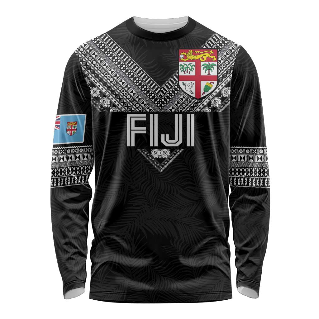 Custom Rugby Fiji Long Sleeve Shirt Fijian Masi Tribal Sporty Style Black Color LT03 Unisex Black - Polynesian Pride