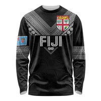Custom Rugby Fiji Long Sleeve Shirt Fijian Masi Tribal Sporty Style Black Color LT03 Unisex Black - Polynesian Pride