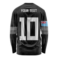 Custom Rugby Fiji Long Sleeve Shirt Fijian Masi Tribal Sporty Style Black Color LT03 - Polynesian Pride