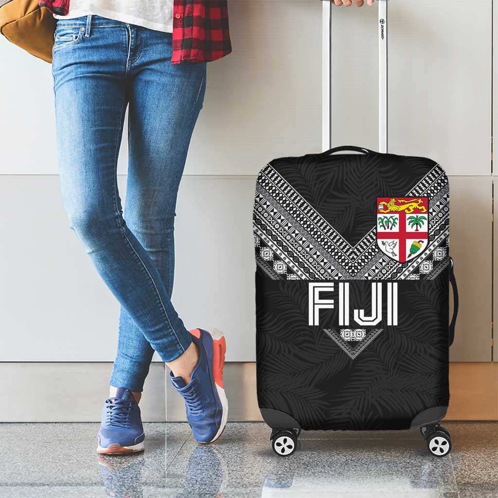 Rugby Fiji Luggage Cover Fijian Masi Tribal Sporty Style Black Color LT03 - Polynesian Pride