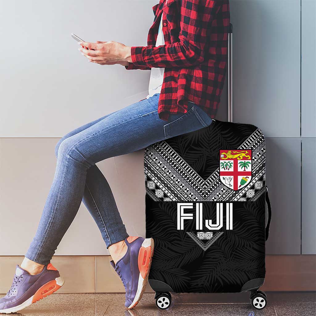 Rugby Fiji Luggage Cover Fijian Masi Tribal Sporty Style Black Color LT03 - Polynesian Pride