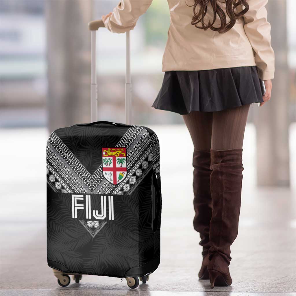 Rugby Fiji Luggage Cover Fijian Masi Tribal Sporty Style Black Color LT03 - Polynesian Pride