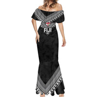 Custom Rugby Fiji Mermaid Dress Fijian Masi Tribal Sporty Style Black Color LT03 - Polynesian Pride