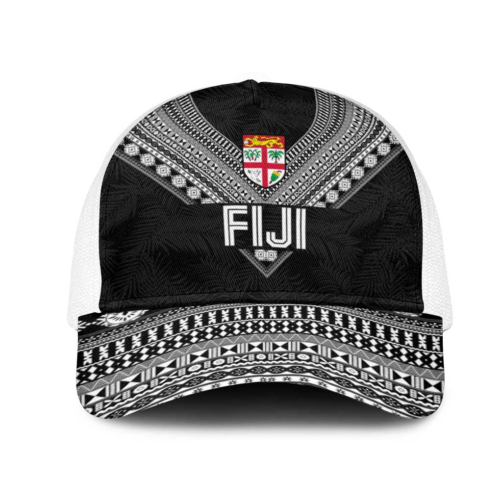 Rugby Fiji Mesh Trucker Cap Fijian Masi Tribal Sporty Style Black Color - Polynesian Pride