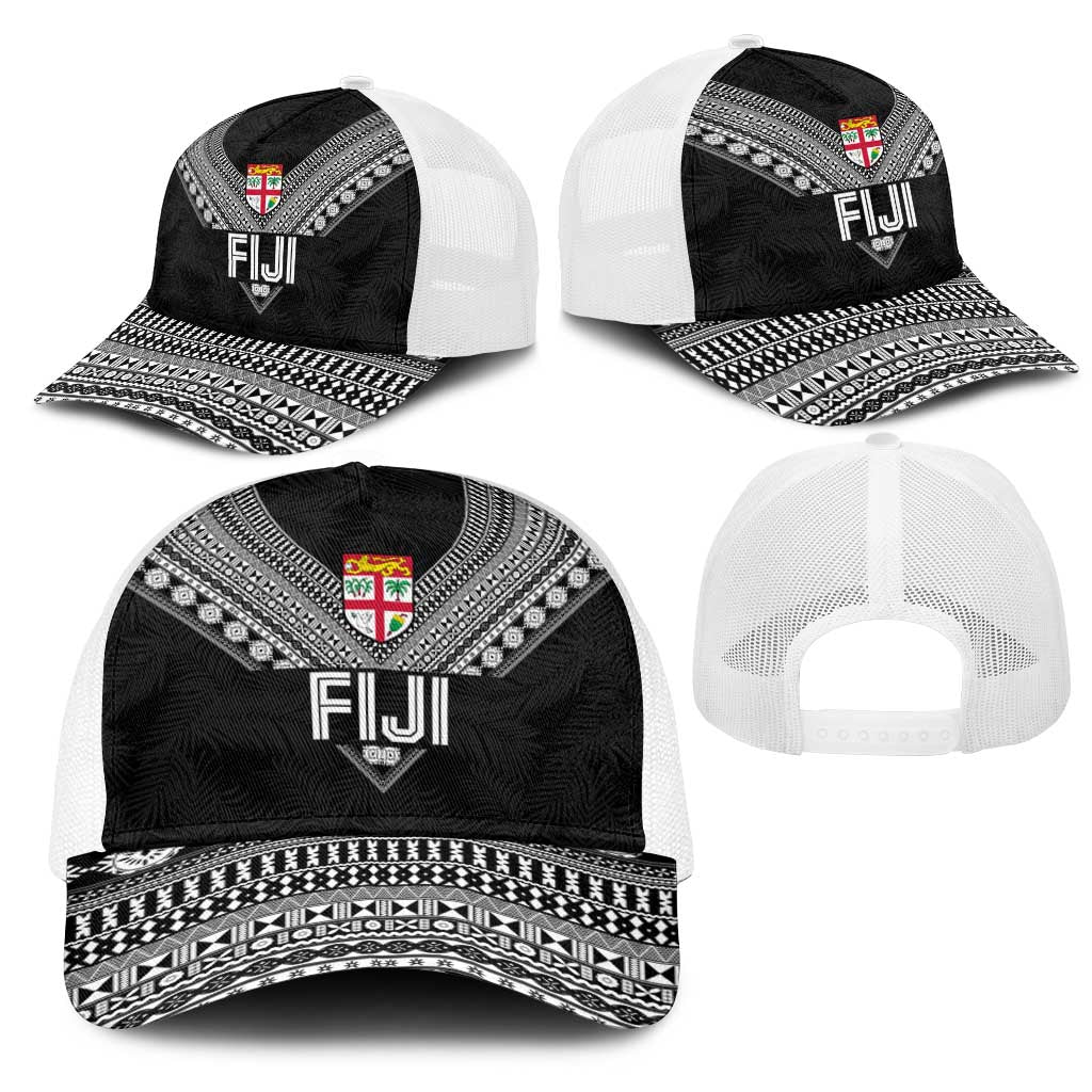 Rugby Fiji Mesh Trucker Cap Fijian Masi Tribal Sporty Style Black Color LT03 - Polynesian Pride