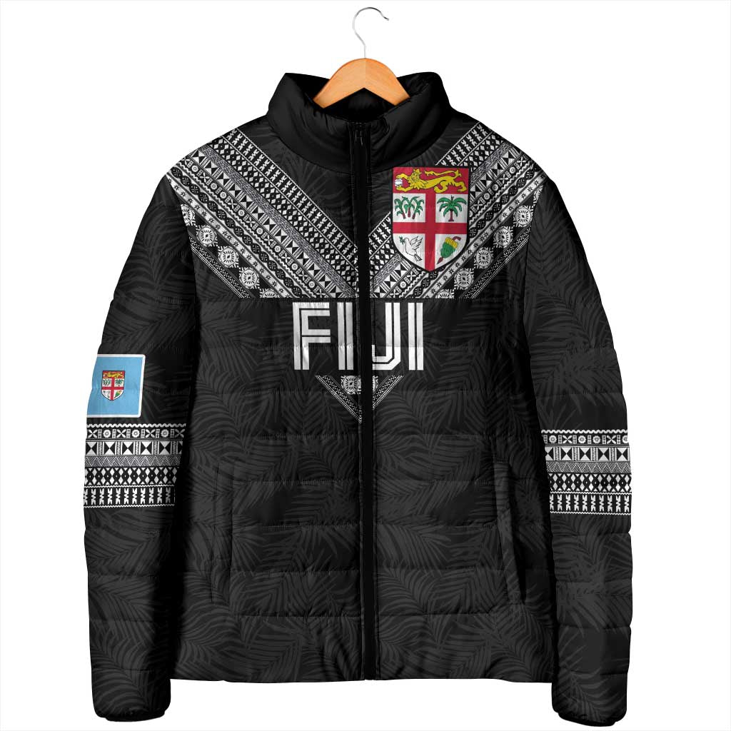 Custom Rugby Fiji Padded Jacket Fijian Masi Tribal Sporty Style Black Color LT03 - Polynesian Pride