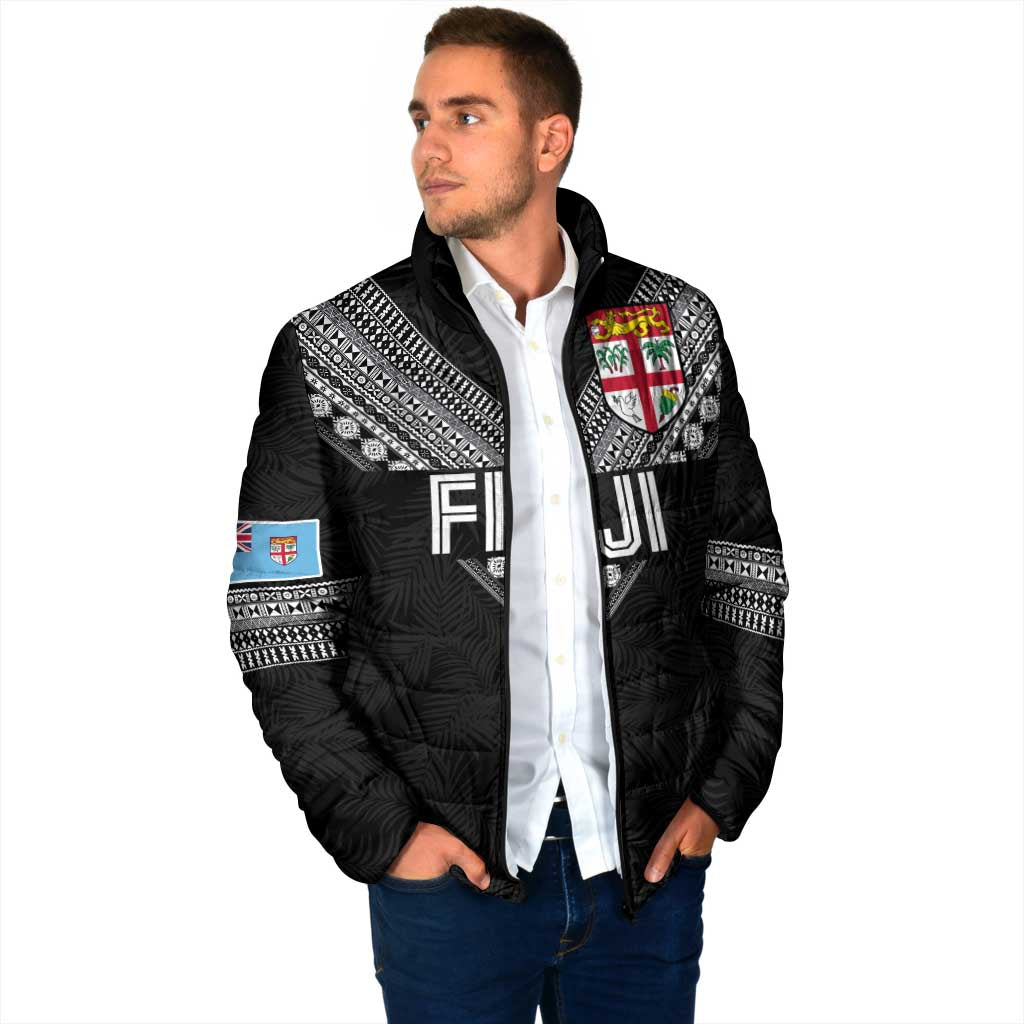 Custom Rugby Fiji Padded Jacket Fijian Masi Tribal Sporty Style Black Color LT03 - Polynesian Pride