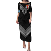 Custom Rugby Fiji Puletasi Fijian Masi Tribal Sporty Style Black Color LT03 Long Dress Black - Polynesian Pride