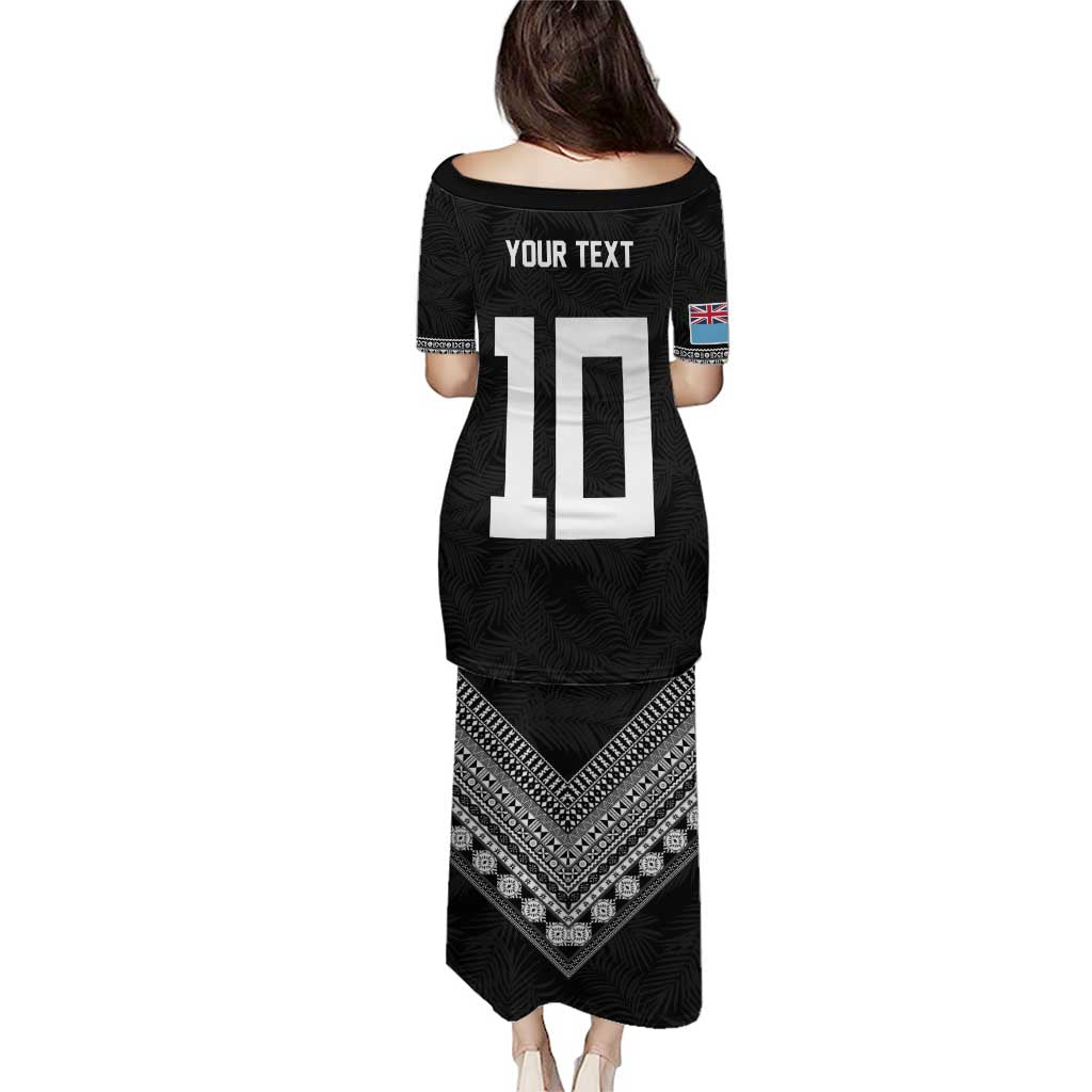 Custom Rugby Fiji Puletasi Fijian Masi Tribal Sporty Style Black Color LT03 - Polynesian Pride