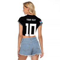 Custom Rugby Fiji Raglan Cropped T Shirt Fijian Masi Tribal Sporty Style Black Color LT03 - Polynesian Pride