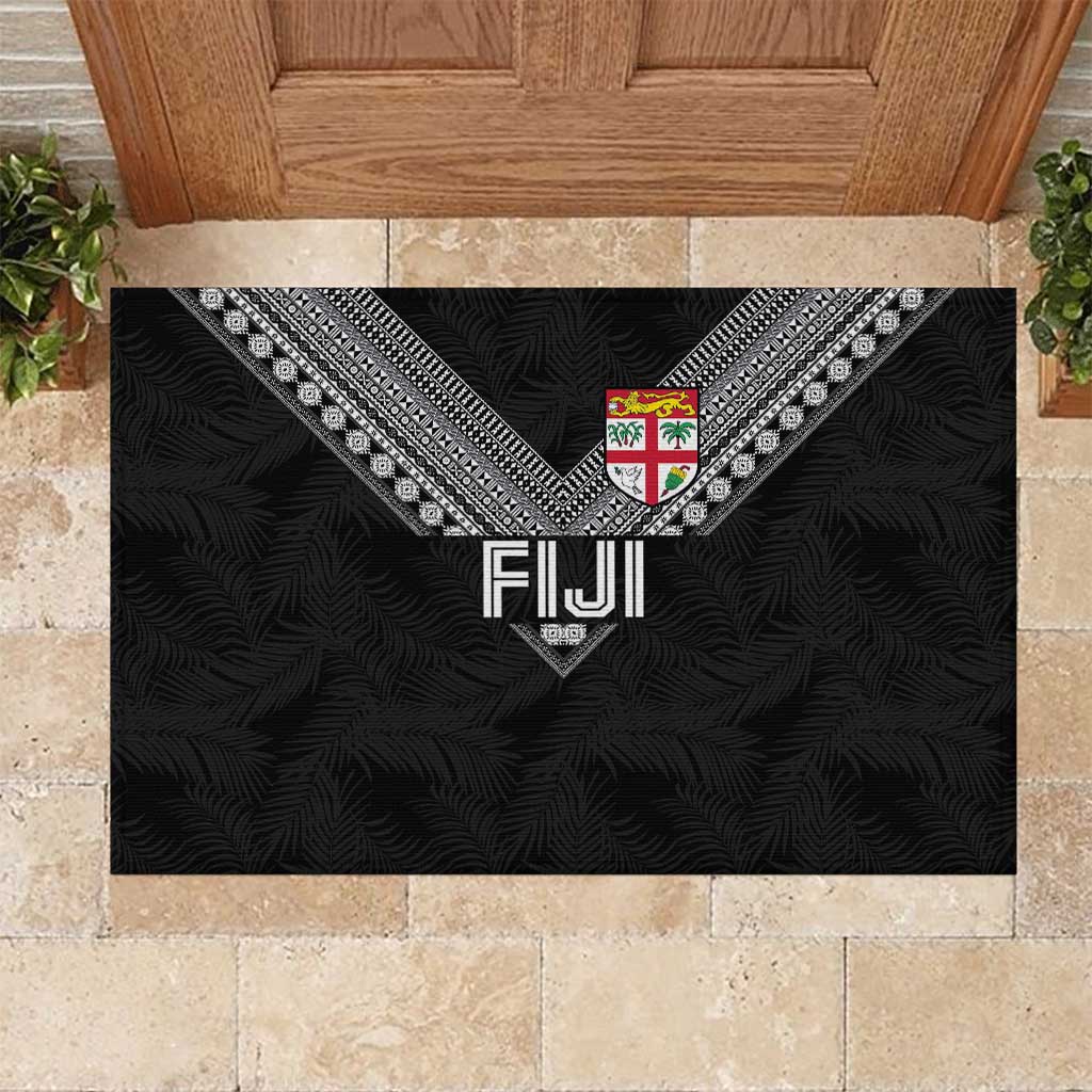 Rugby Fiji Rubber Doormat Fijian Masi Tribal Sporty Style Black Color LT03 Black - Polynesian Pride
