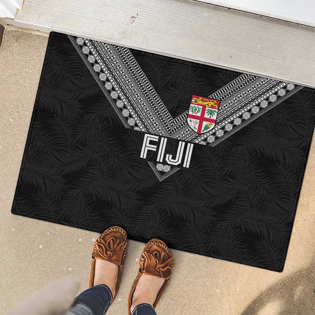 Rugby Fiji Rubber Doormat Fijian Masi Tribal Sporty Style Black Color LT03 - Polynesian Pride