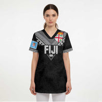 Custom Rugby Fiji Scrub Top Fijian Masi Tribal Sporty Style Black Color LT03 - Polynesian Pride
