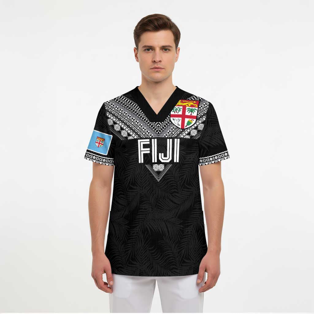 Custom Rugby Fiji Scrub Top Fijian Masi Tribal Sporty Style Black Color LT03 - Polynesian Pride
