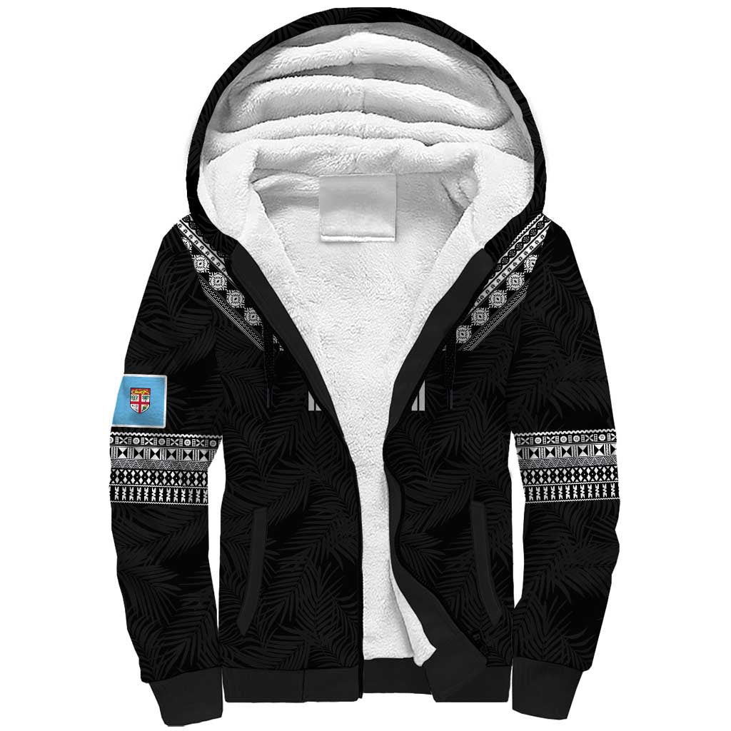 Custom Rugby Fiji Sherpa Hoodie Fijian Masi Tribal Sporty Style Black Color LT03 Unisex Black - Polynesian Pride