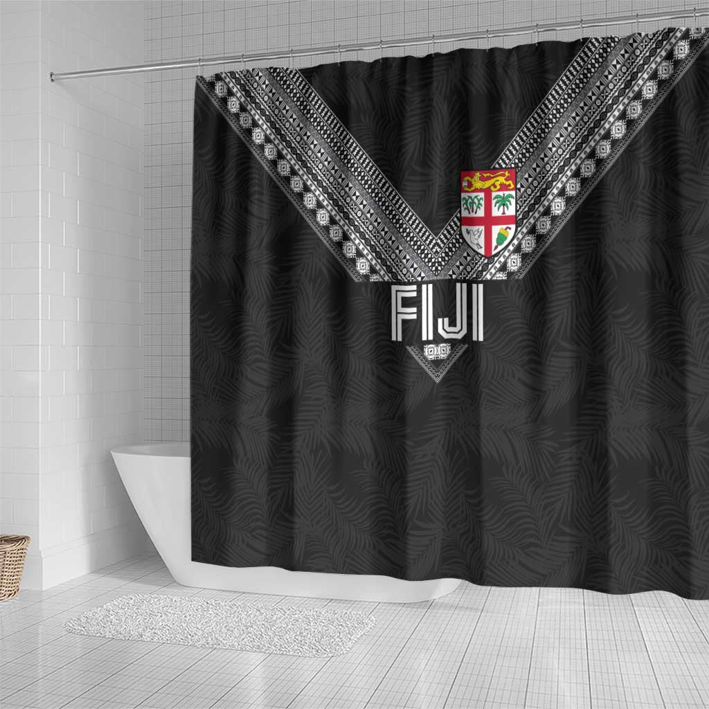 Rugby Fiji Shower Curtain Fijian Masi Tribal Sporty Style Black Color LT03 - Polynesian Pride
