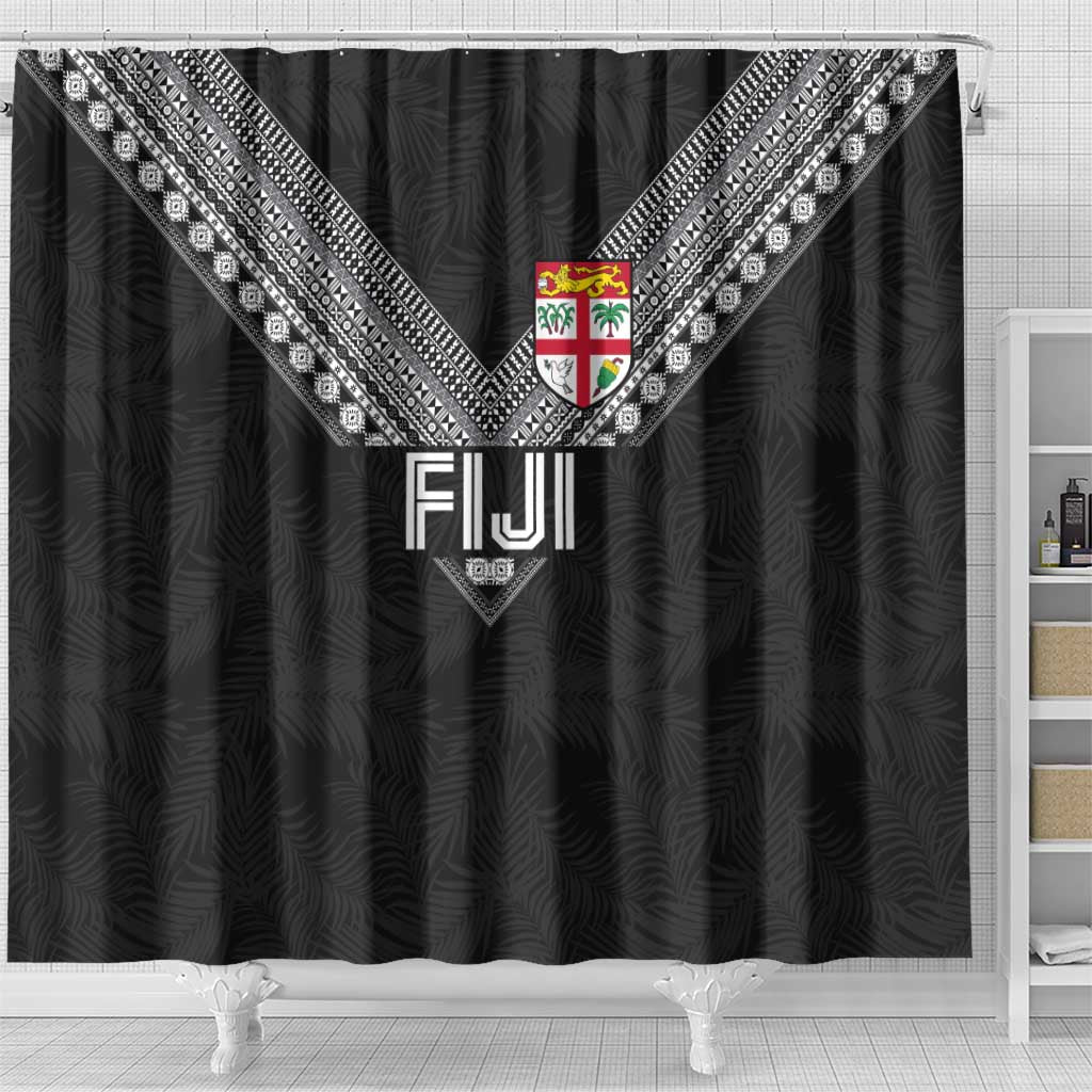 Rugby Fiji Shower Curtain Fijian Masi Tribal Sporty Style Black Color LT03 - Polynesian Pride