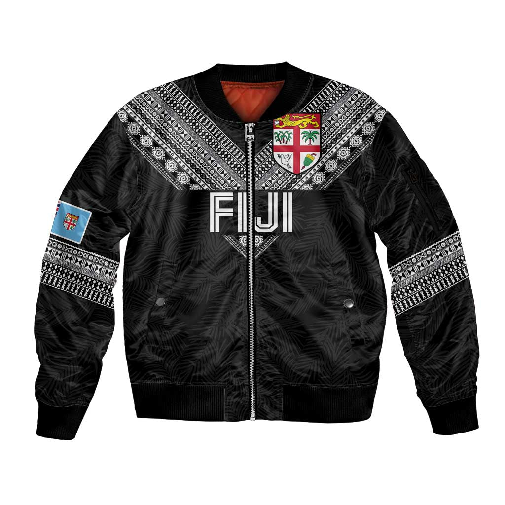 Custom Rugby Fiji Sleeve Zip Bomber Jacket Fijian Masi Tribal Sporty Style Black Color LT03 Unisex Black - Polynesian Pride