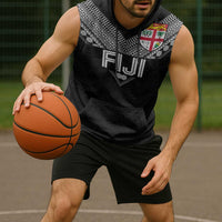 Custom Rugby Fiji Sleeveless Hoodie Fijian Masi Tribal Sporty Style Black Color LT03 - Polynesian Pride
