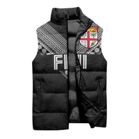 Custom Rugby Fiji Sleeveless Puffer Jacket Fijian Masi Tribal Sporty Style Black Color LT03 - Polynesian Pride
