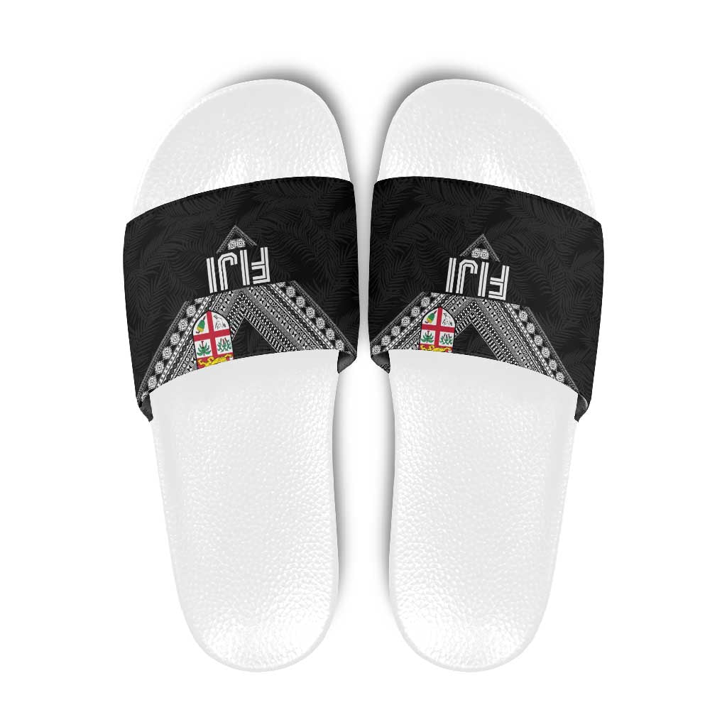 Rugby Fiji Slide Sandals Fijian Masi Tribal Sporty Style Black Color LT03 Black - Polynesian Pride