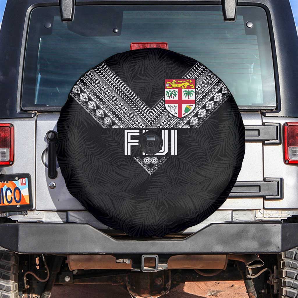 Rugby Fiji Spare Tire Cover Fijian Masi Tribal Sporty Style Black Color LT03 Black - Polynesian Pride