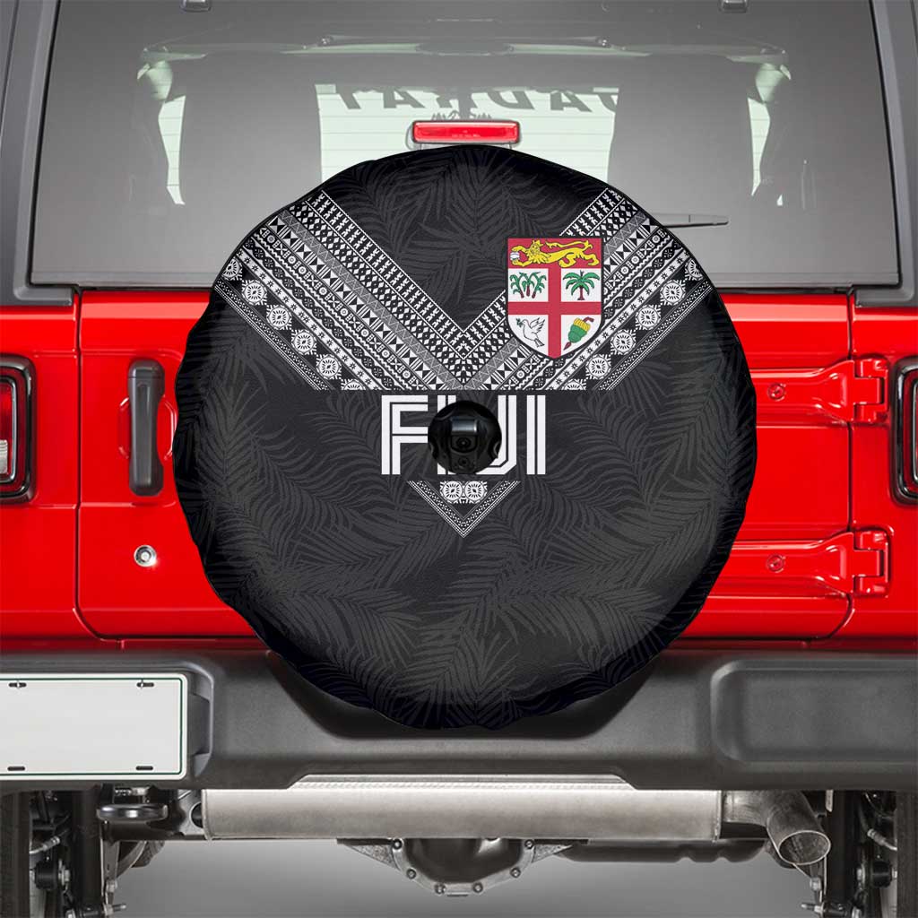 Rugby Fiji Spare Tire Cover Fijian Masi Tribal Sporty Style Black Color LT03 - Polynesian Pride
