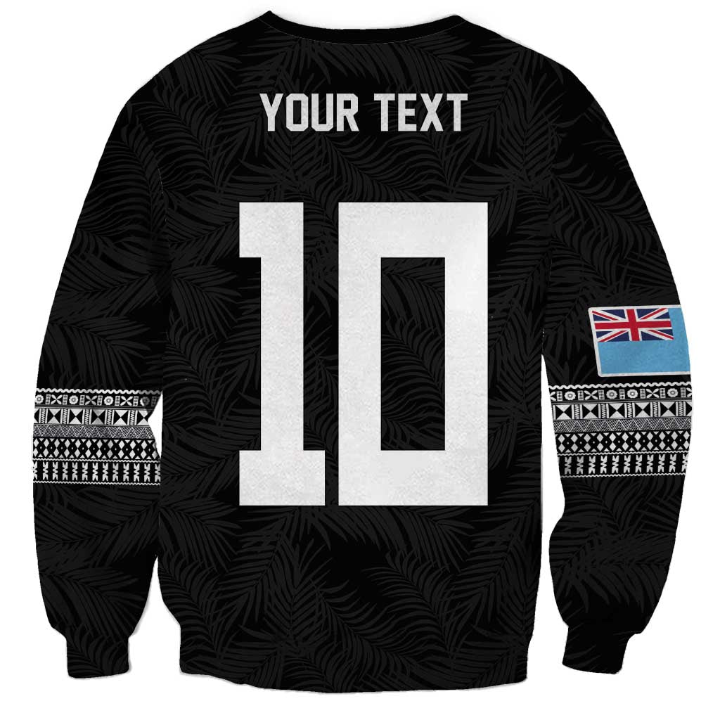 Custom Rugby Fiji Sweatshirt Fijian Masi Tribal Sporty Style Black Color LT03 - Polynesian Pride