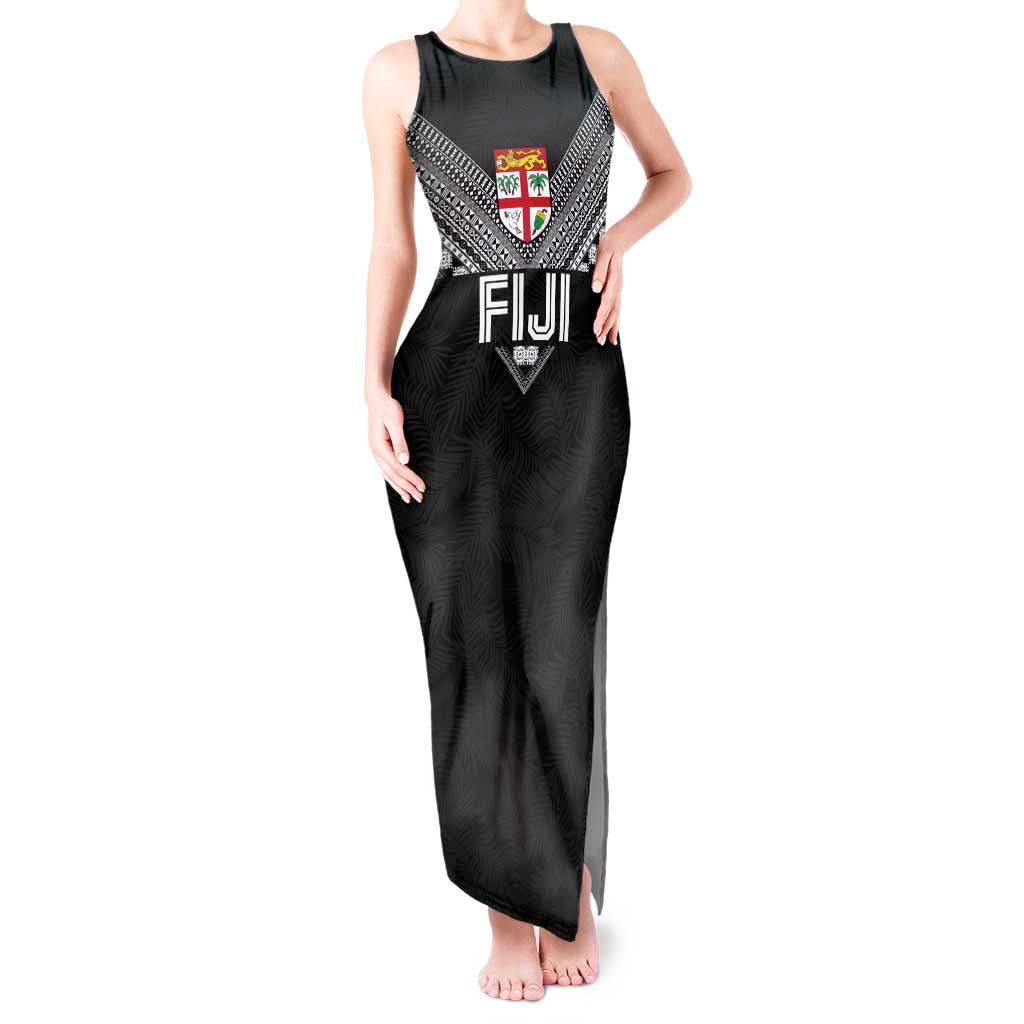 Custom Rugby Fiji Tank Maxi Dress Fijian Masi Tribal Sporty Style Black Color - Polynesian Pride