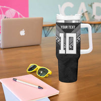 Custom Rugby Fiji Tumbler With Handle Fijian Masi Tribal Sporty Style Black Color LT03 - Polynesian Pride