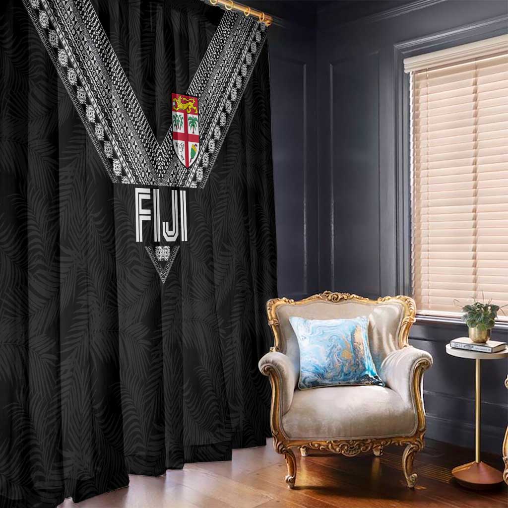 Rugby Fiji Window Curtain Fijian Masi Tribal Sporty Style Black Color LT03 - Polynesian Pride